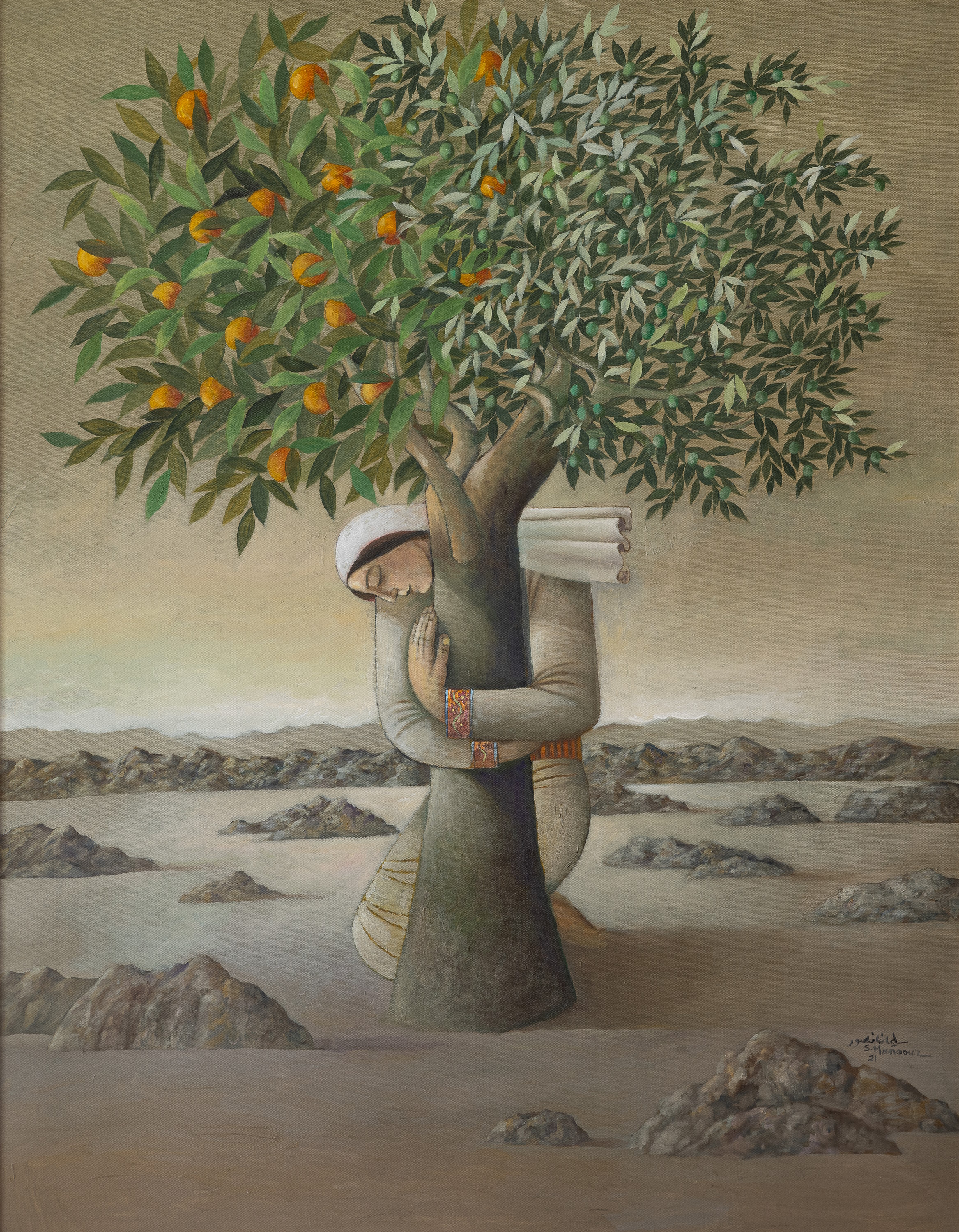 2021 - 6 - From the river to the sea II (Acrylic and oil)[Courtesy of Sliman Mansour]