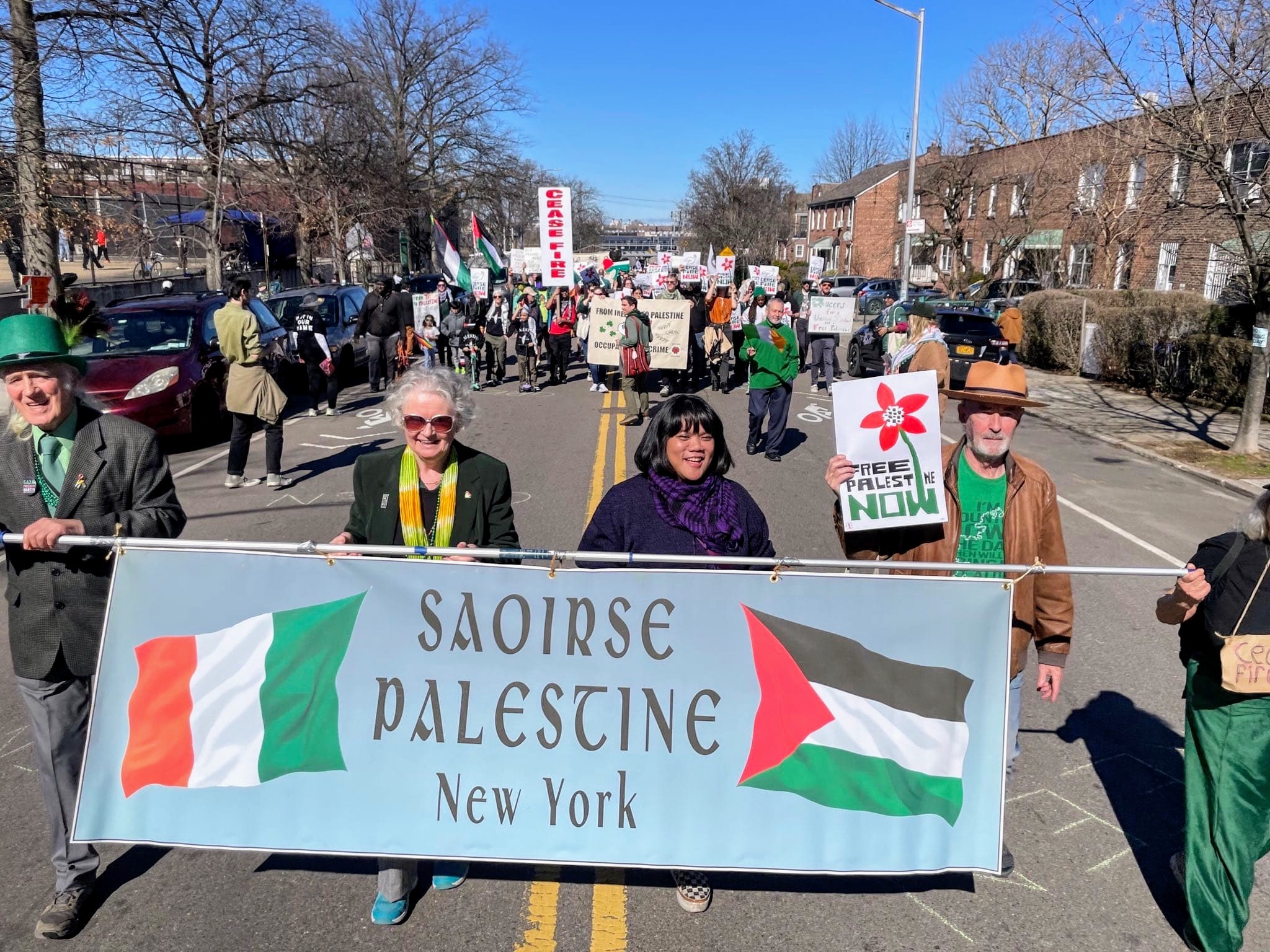 A pro-Palestine group marches in the 