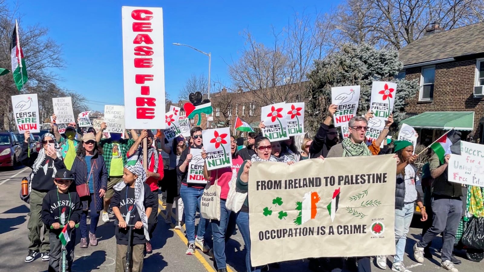 A pro-Palestine group marches in the 