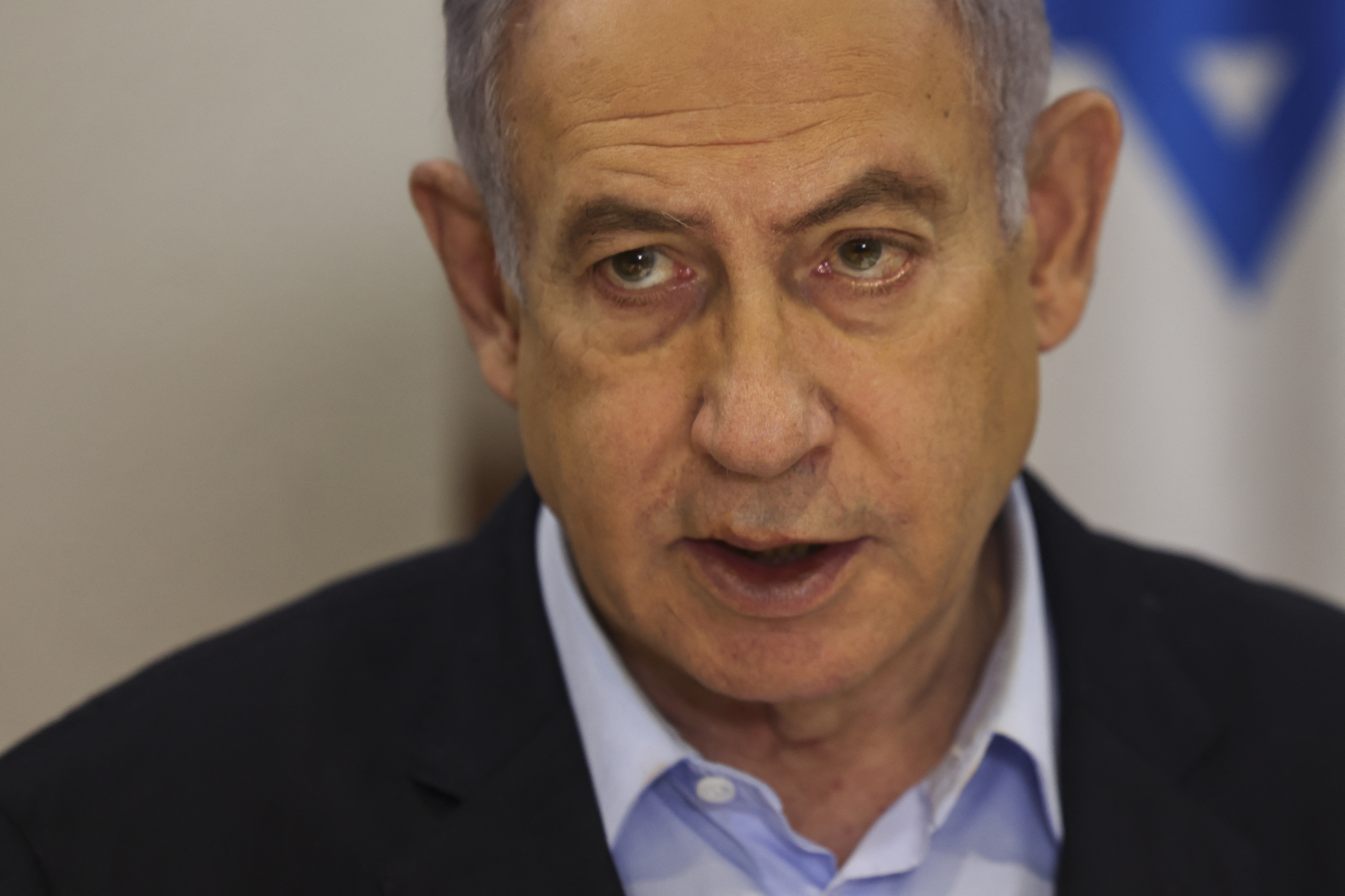 Israeli Prime Minister Benjamin Netanyahu heads the weekly cabinet meeting at the Defence Ministry in Tel Aviv